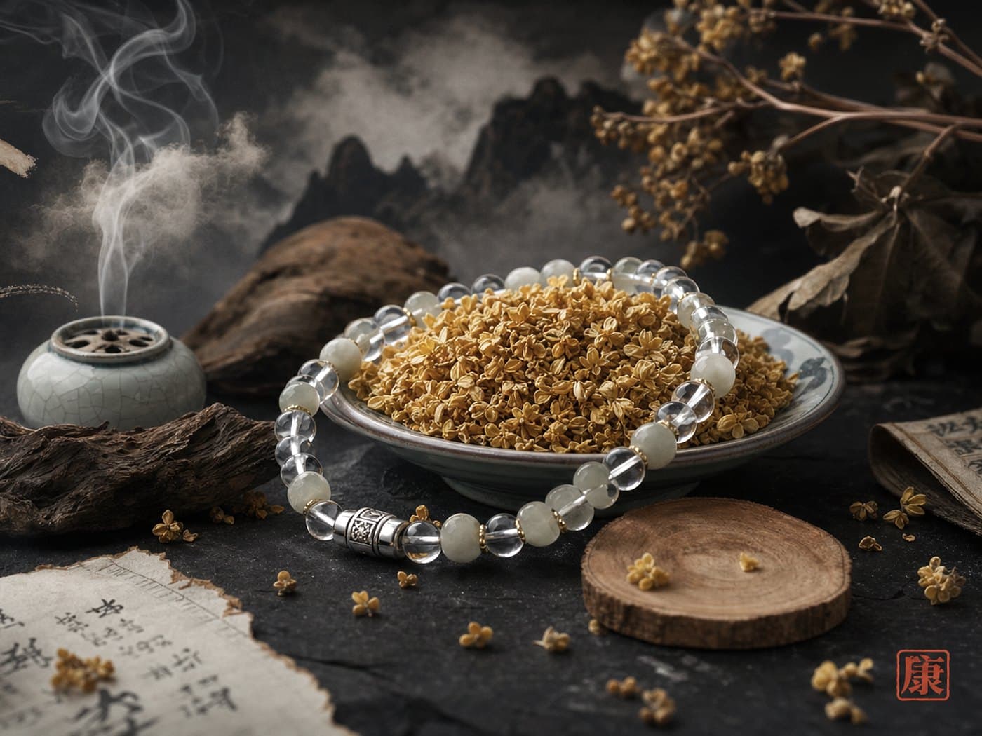 木樨桂花香珠与桂花静物